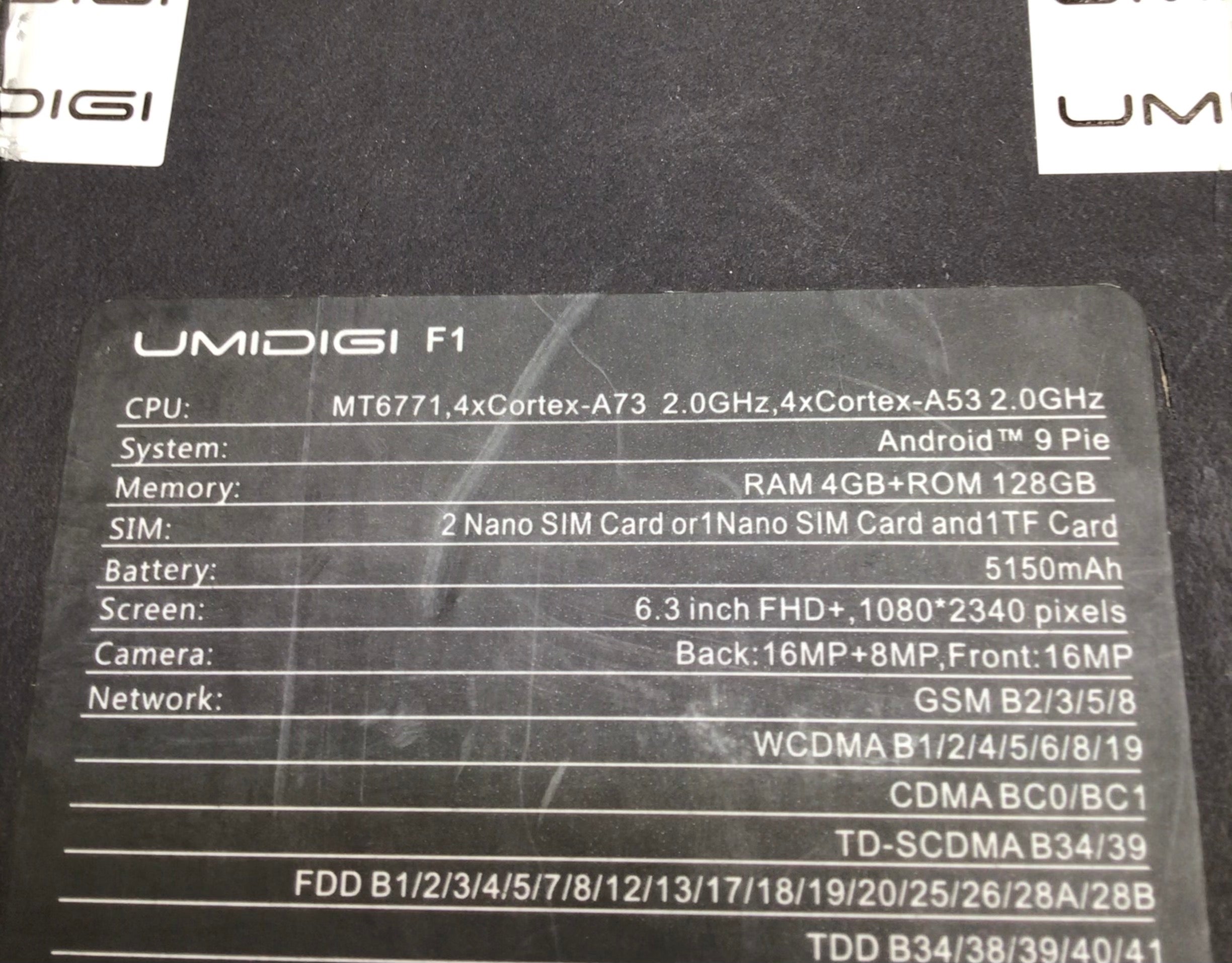 UMIDIGI F1 Unlocked Phone 9.0 6.3" FHD+ 128GB ROM (7670501966062)